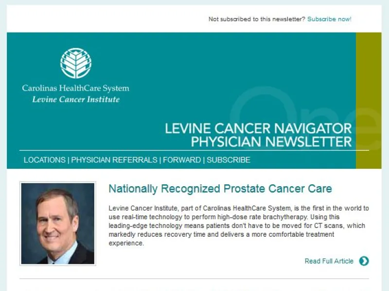 Screenshot of the Levine Cancer Navigator email newsletter.