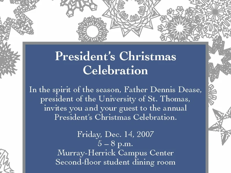 The invitation card featuring a metallic print for the snowflakes and details about the event.