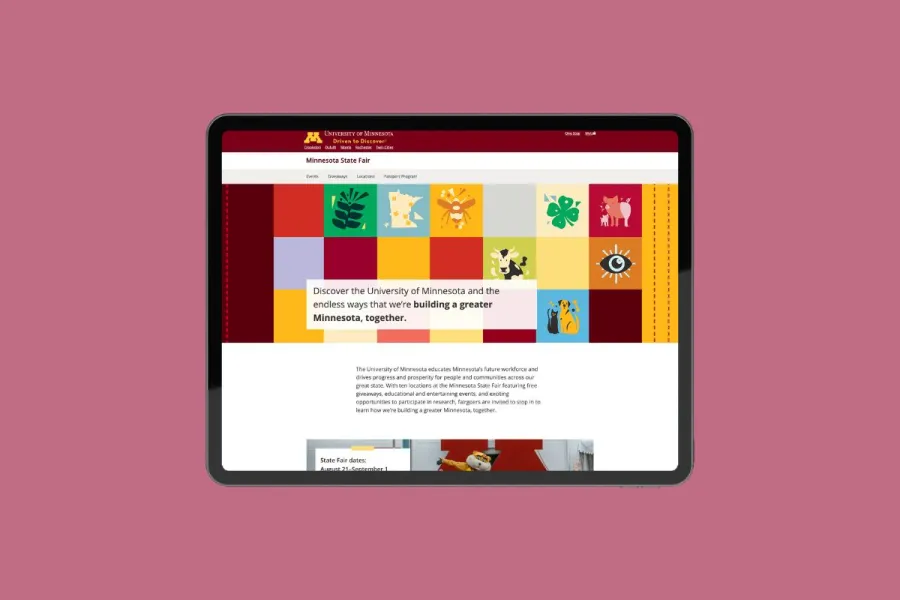 Mockup of the homepage for the site on a tablet.