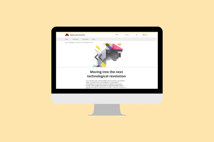 Rendering of the AI landing page on a desktop computer screen.